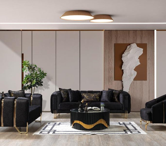 Santana Black Velvet Sofa & Loveseat