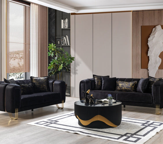 Santana Black Velvet Sofa & Loveseat