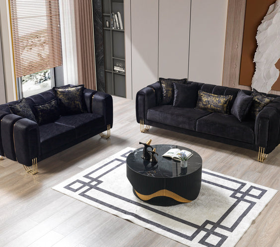 Santana Black Velvet Sofa & Loveseat