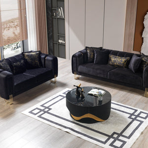 Santana Black Velvet Sofa & Loveseat