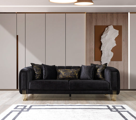 Santana Black Velvet Sofa & Loveseat