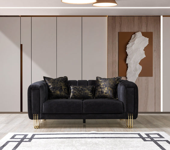 Santana Black Velvet Sofa & Loveseat