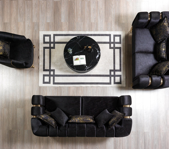 Santana Black Velvet Sofa & Loveseat