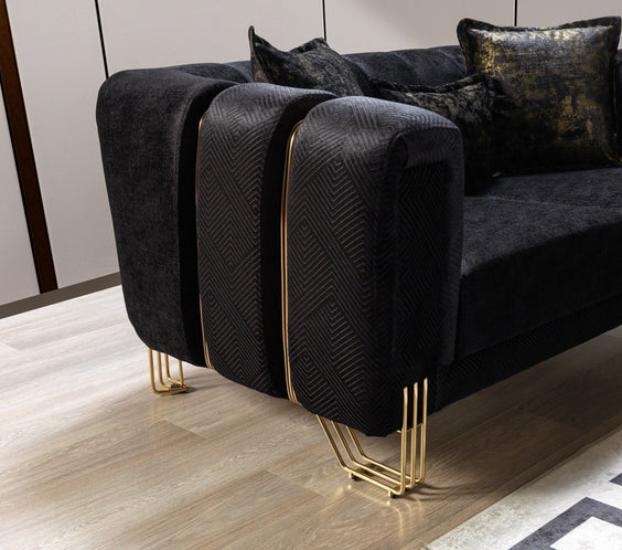 Santana Black Velvet Sofa & Loveseat