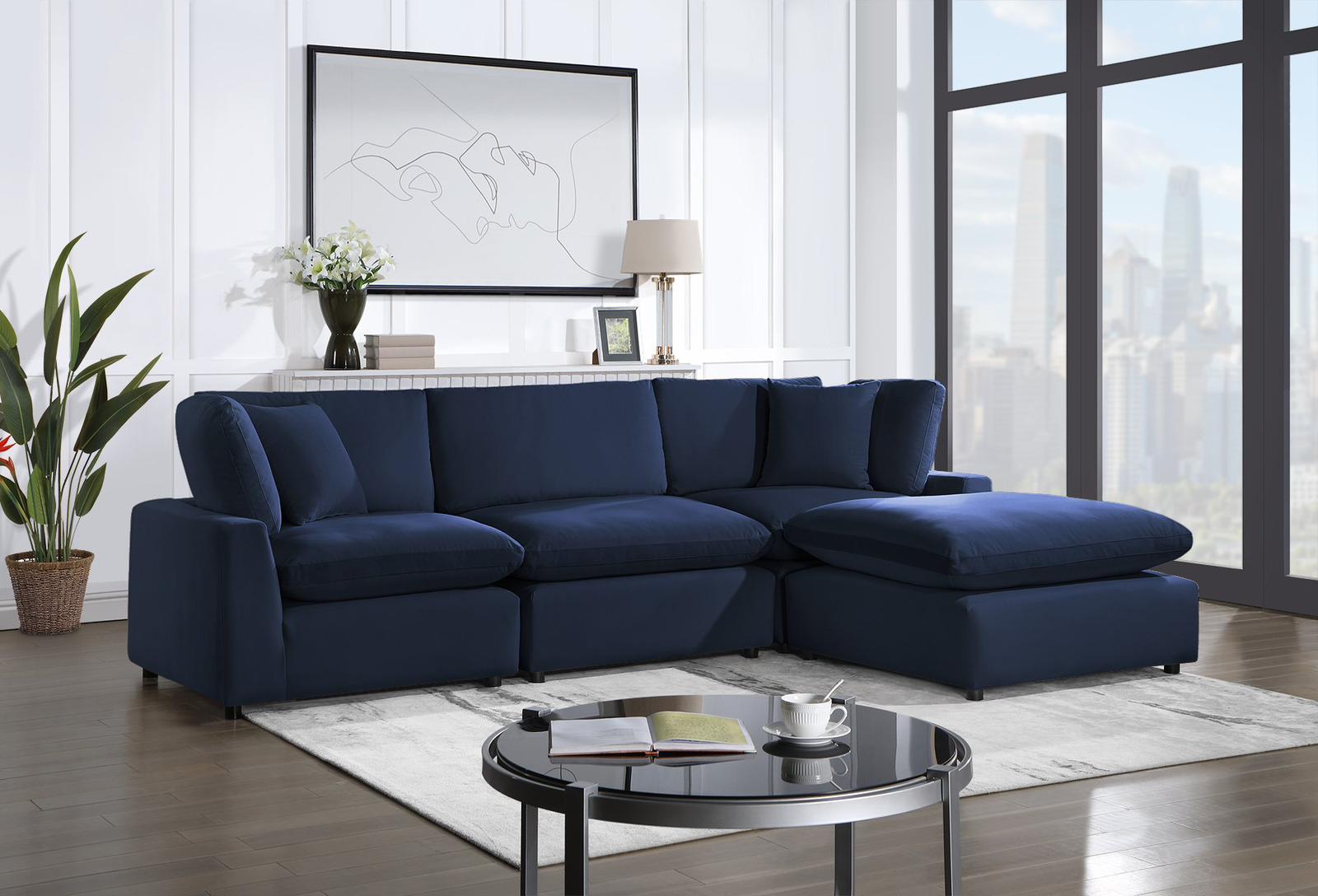 Sky Navy Velvet Modular Sectional