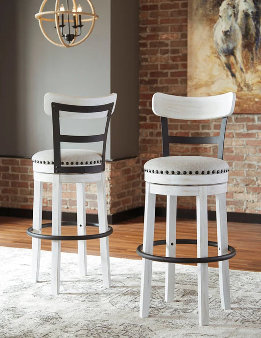 White swivel barstool with black metal base and cushioned seat – Moda Home Furniture