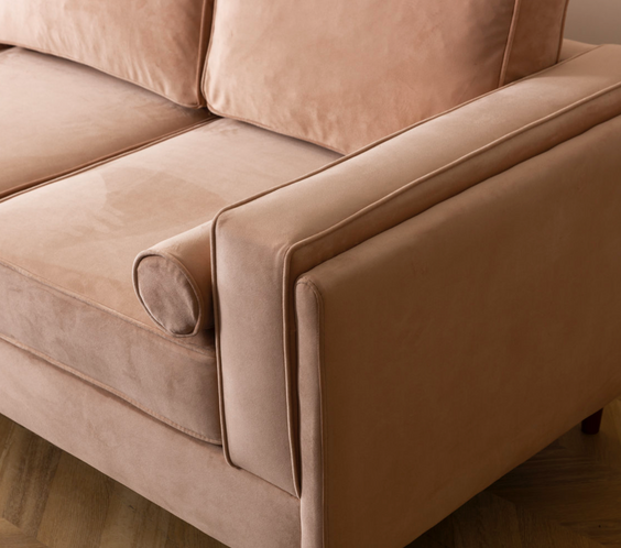 Troya Melon Velvet Sofa With Reversible Cushions