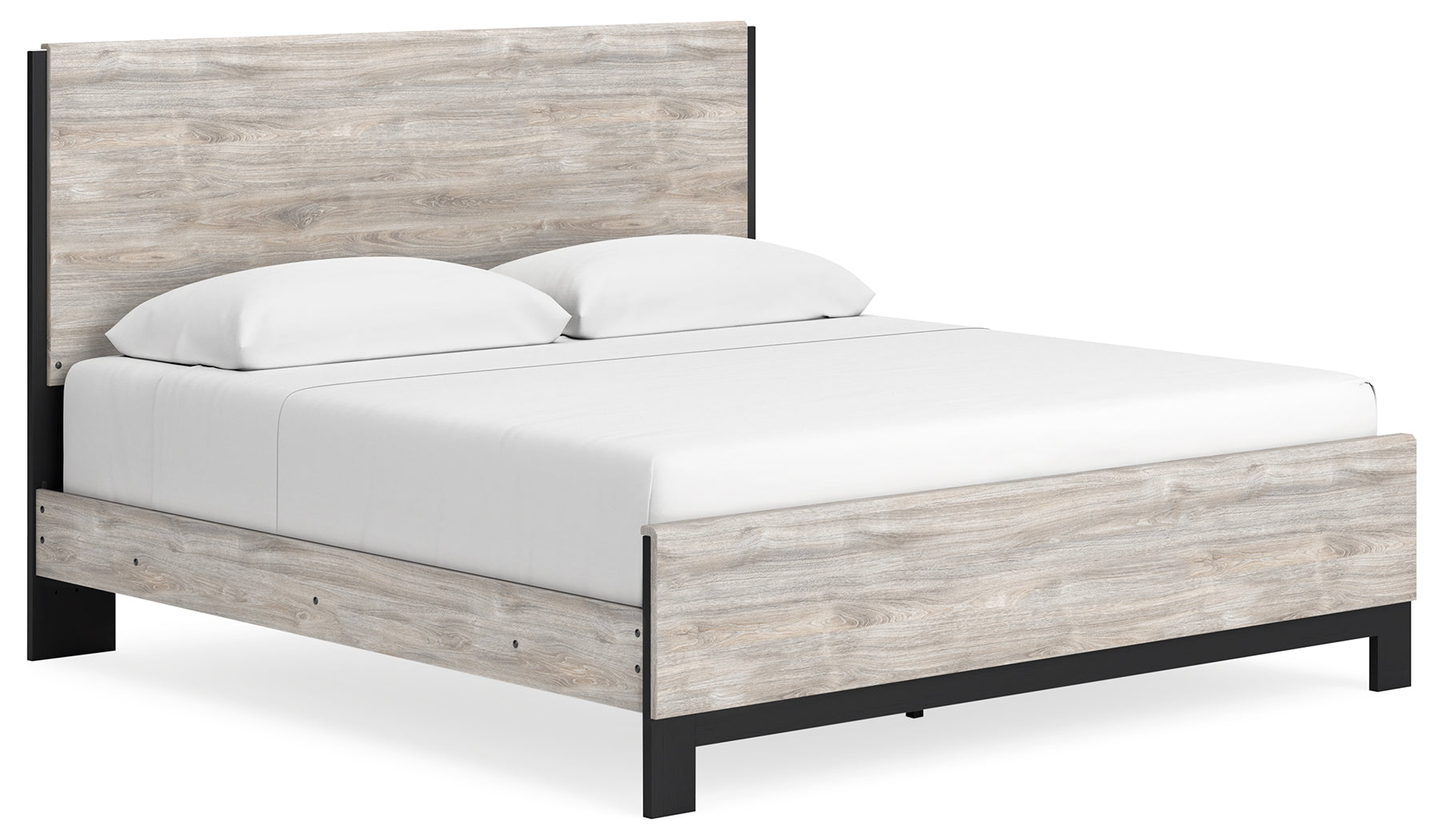 Vessalli King Panel Bed with Mirrored Dresser, Chest and 2 Nightstands in Gray