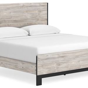 Vessalli King Panel Bed with Mirrored Dresser, Chest and 2 Nightstands in Gray