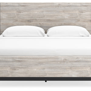 Vessalli King Panel Bed with Mirrored Dresser, Chest and 2 Nightstands in Gray