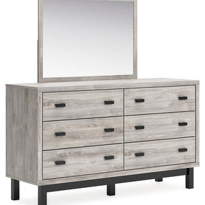 Vessalli King Panel Bed with Mirrored Dresser, Chest and 2 Nightstands in Gray