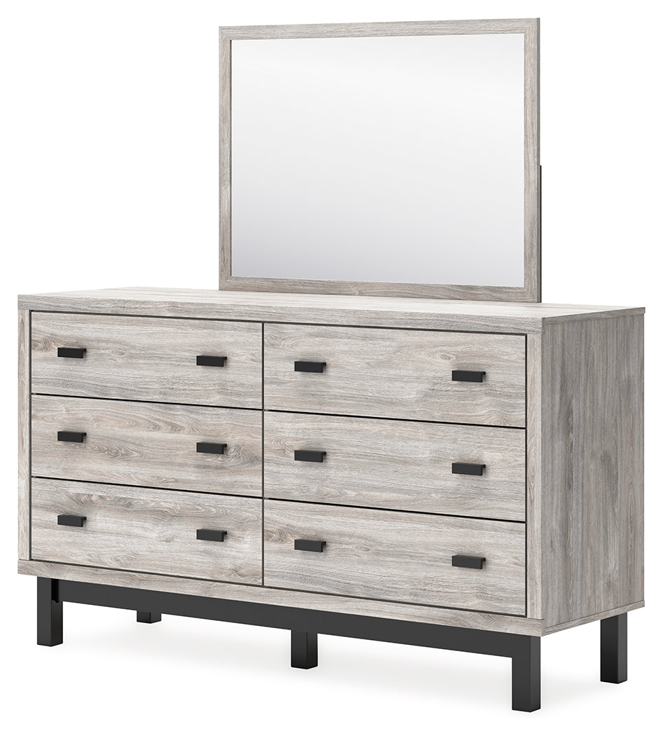 Vessalli King Panel Bed with Mirrored Dresser, Chest and 2 Nightstands in Gray