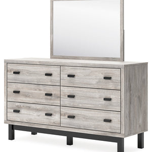 Vessalli King Panel Bed with Mirrored Dresser, Chest and 2 Nightstands in Gray