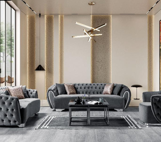 Victoria Gray Velvet Sofa & Loveseat