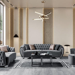 Victoria Gray Velvet Sofa & Loveseat