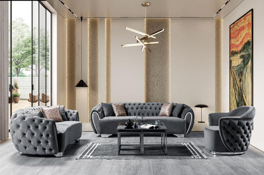 Victoria Gray Velvet Sofa & Loveseat