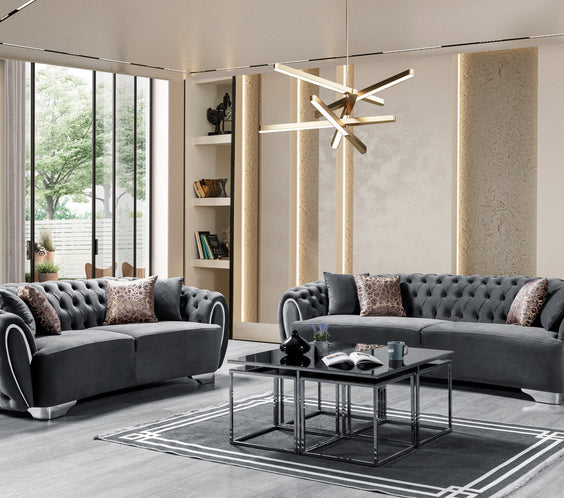 Victoria Gray Velvet Sofa & Loveseat