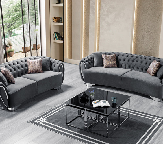 Victoria Gray Velvet Sofa & Loveseat