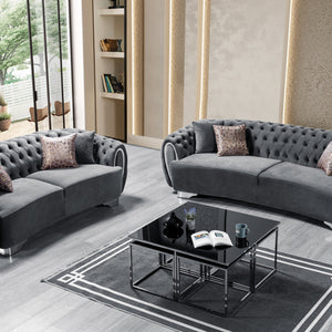 Victoria Gray Velvet Sofa & Loveseat