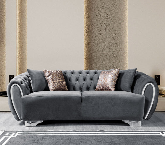Victoria Gray Velvet Sofa & Loveseat