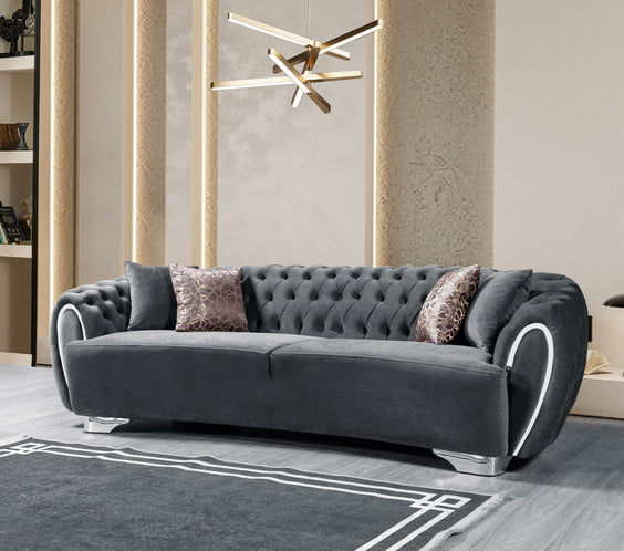 Victoria Gray Velvet Sofa & Loveseat