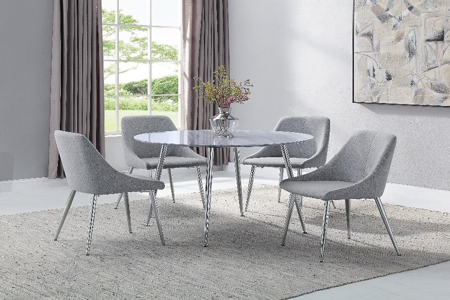 Tola Silver Faux Marble Fabric Seat Round Contemporary Dining Room Set