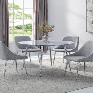 Tola Silver Faux Marble Fabric Seat Round Contemporary Dining Room Set