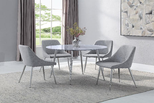 Tola Silver Faux Marble Fabric Seat Round Contemporary Dining Room Set