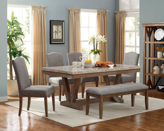 Vesper Brown/Gray Marble Rectangular Transitional Wood And Veneers Dining Room Set