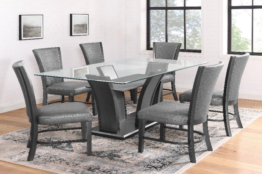 Camelia Gray Modern And Sleek Metal Glass Rectangular Dining Room Set