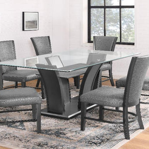 Camelia Gray Modern And Sleek Metal Glass Rectangular Dining Room Set