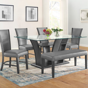 Camelia Gray Modern And Sleek Metal Glass Rectangular Dining Room Set