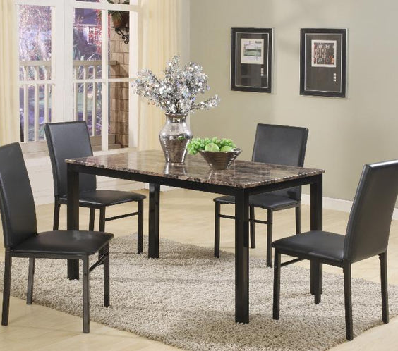 Elevate your dining space with the Aiden Brown/Black 5-piece dining set. Contemporary wood and veneers design for a sleek and modern look!