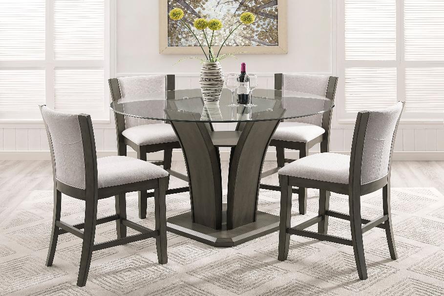 Camelia Gray Round Glass-top Counter Height Dining Room Set