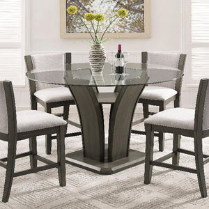 Camelia Gray Round Glass-top Counter Height Dining Room Set