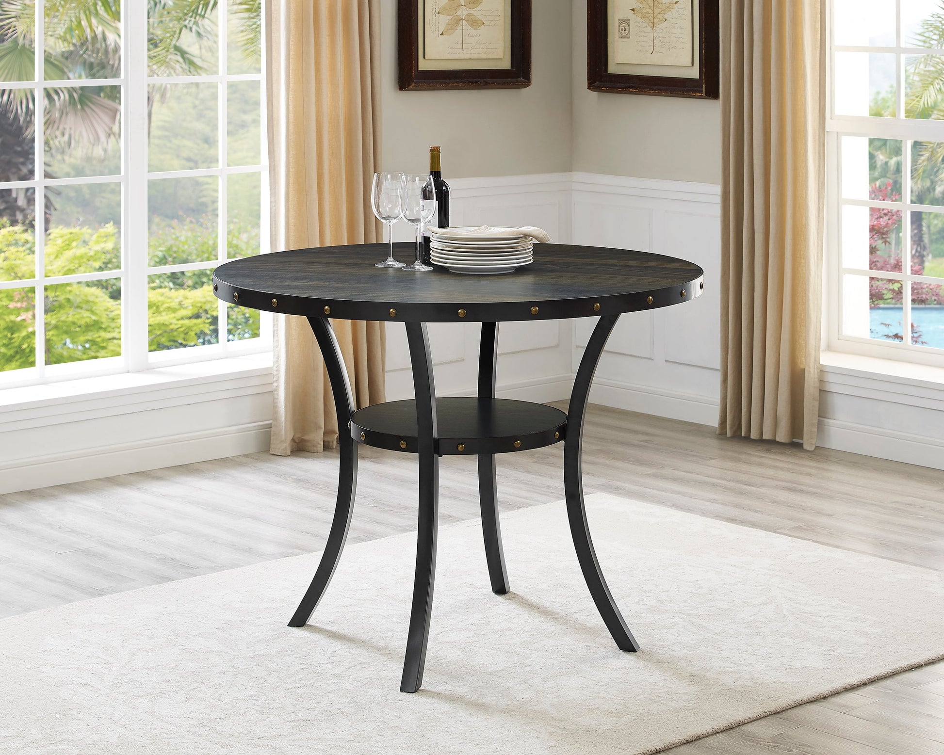 Wallace Dark Gray Round Wood Counter Height Dining Room Set