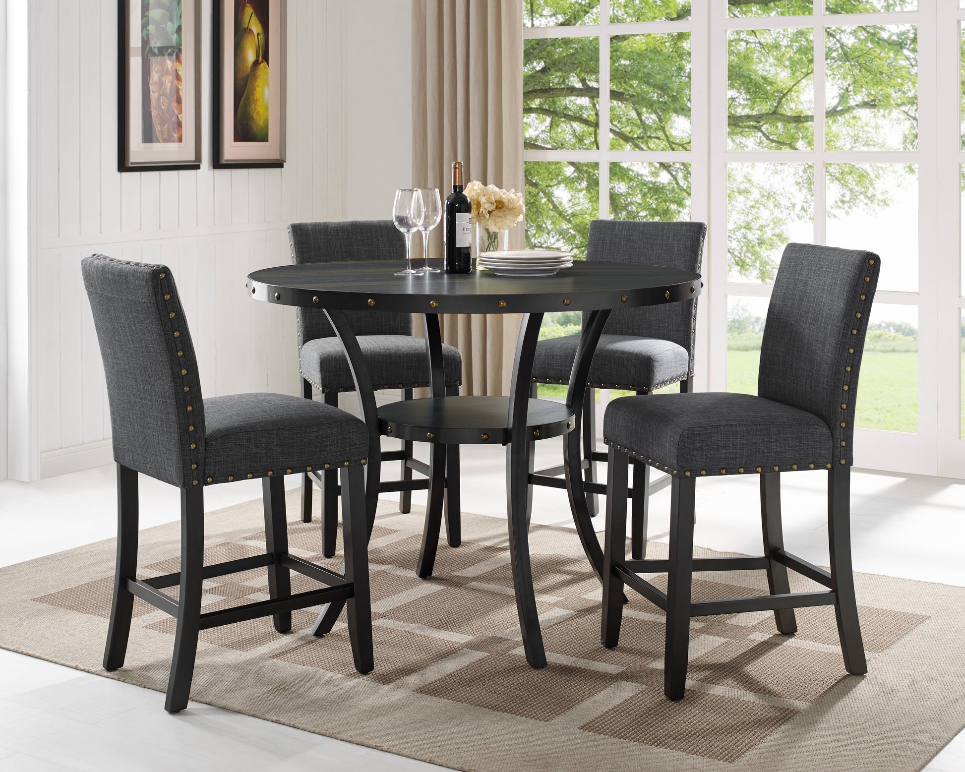 Wallace Dark Gray Round Wood Counter Height Dining Room Set