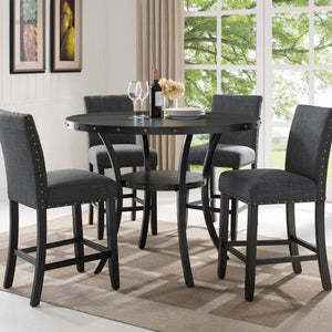 Wallace Dark Gray Round Wood Counter Height Dining Room Set