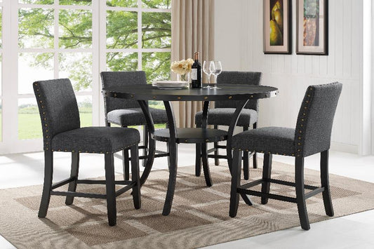 Wallace Dark Gray Round Wood Counter Height Dining Room Set