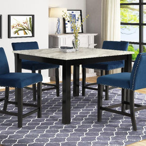 Lennon Blue/White Velvet Modern Wood And Veneers 5-Piece Counter Height Dining Room Set