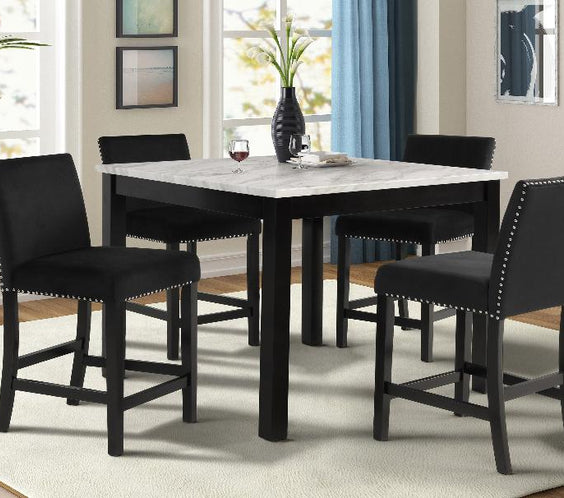 Discover the Lennon Black/White Velvet 5-Piece Counter Height Dining Set. Modern wood and veneers for a sleek, stylish look. Shop now for your dining space!