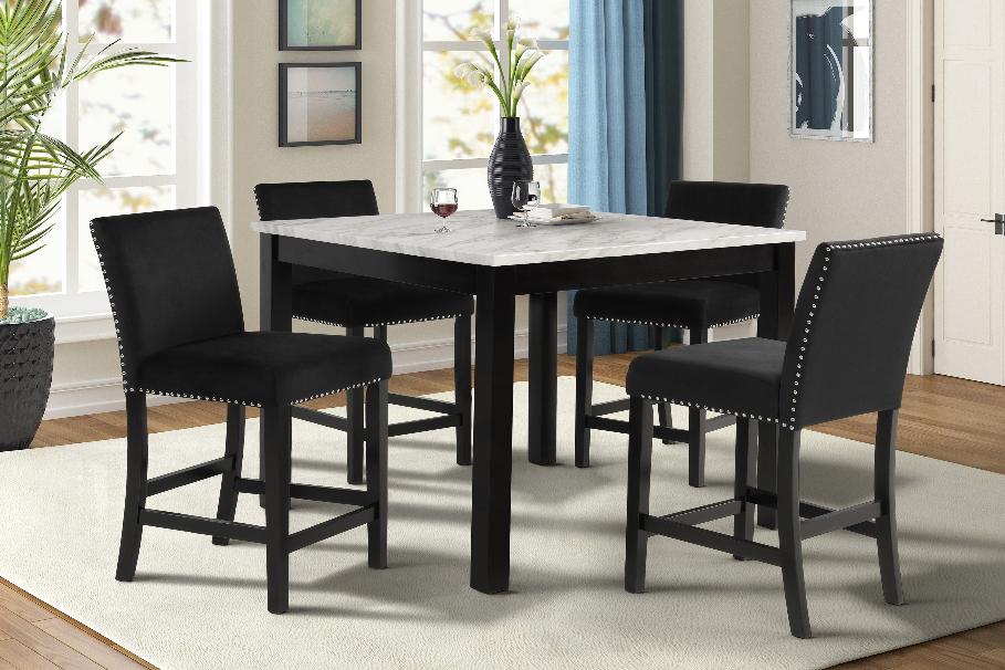 Lennon Black/White Velvet Modern Wood And Veneers 5-Piece Counter Height Dining Room Set