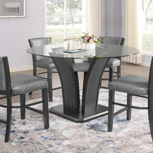 Camelia Gray Modern And Sleek Metal Glass Round Counter Height Dining Room Set