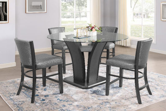 Camelia Gray Modern And Sleek Metal Glass Round Counter Height Dining Room Set