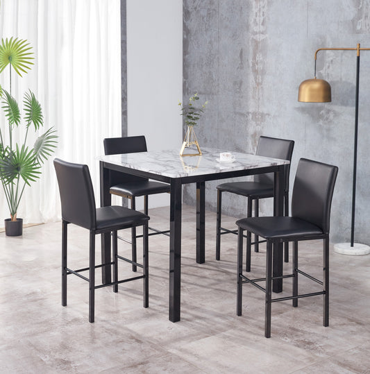 Aiden White/Black Modern Wood And Veneers Square 5-Piece Counter Height Dining Room Set