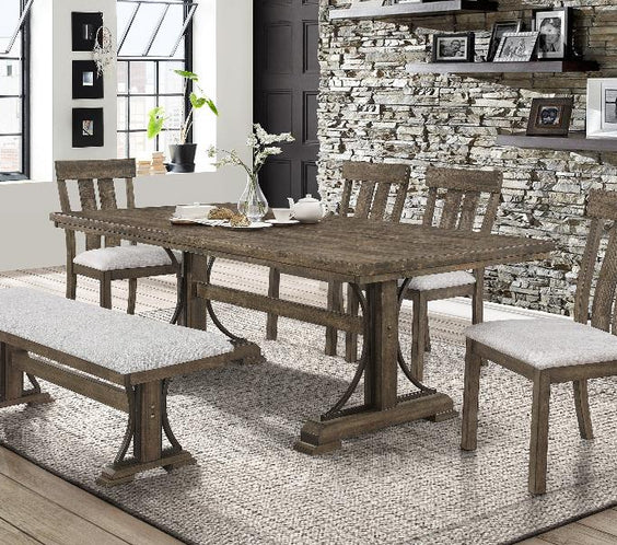 Enhance your dining space with the Quincy Grayish Brown set. A classic wood and veneers design offering timeless elegance and durability!
