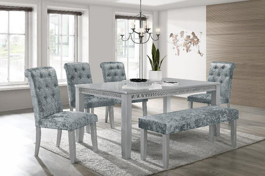 Vela Silver Glam Sleek And Modern Wood And Veneers Dining Room Set