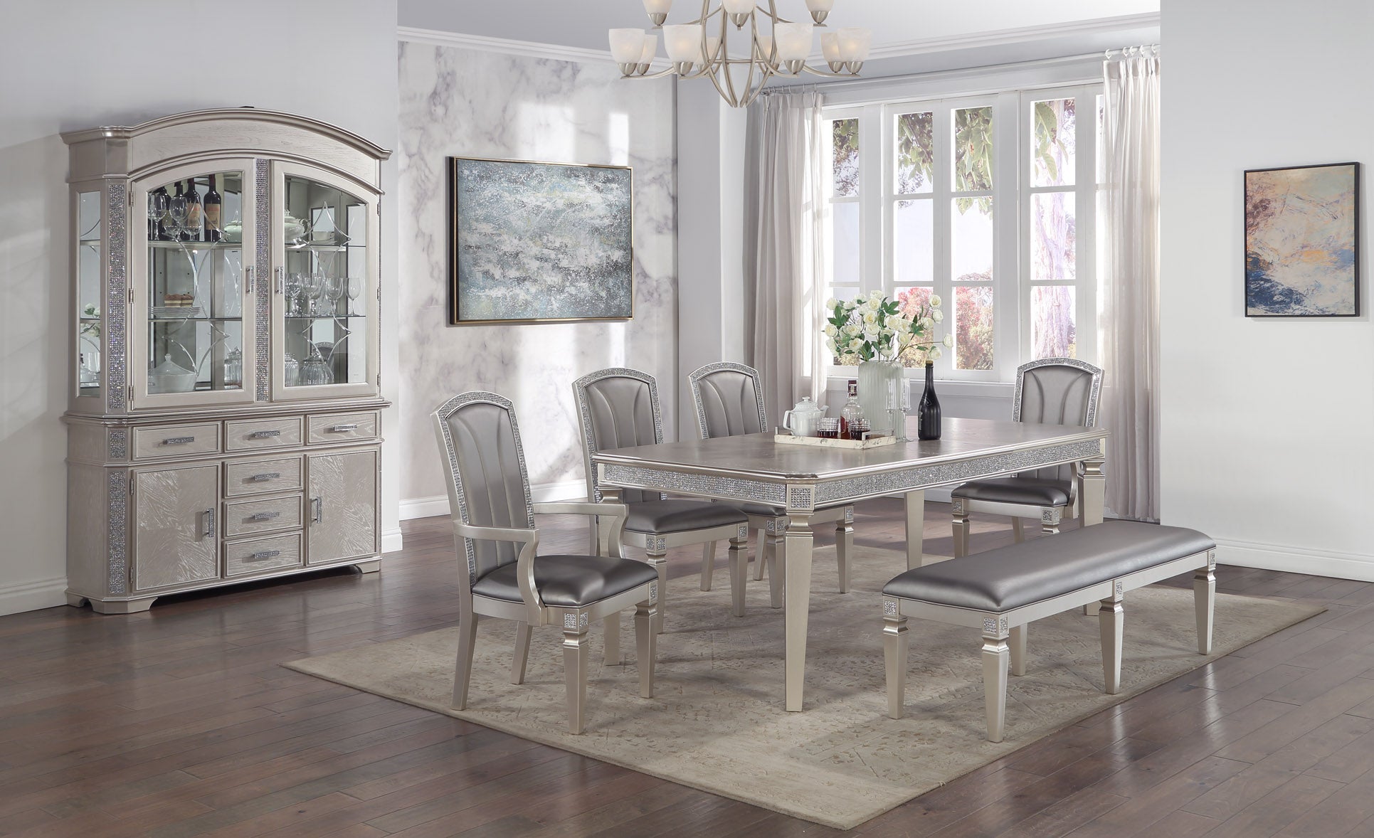 Klina Gray Modern And Sleek Glass Metal Leg Table Dining Room Set