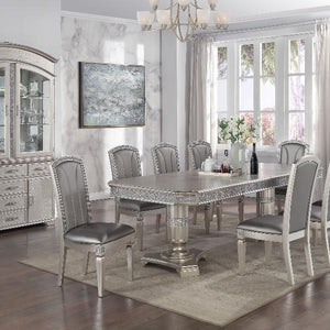 Klina Pedestal Gray Modern Sleek Metal Glass Pedestal Leg Dining Room Set