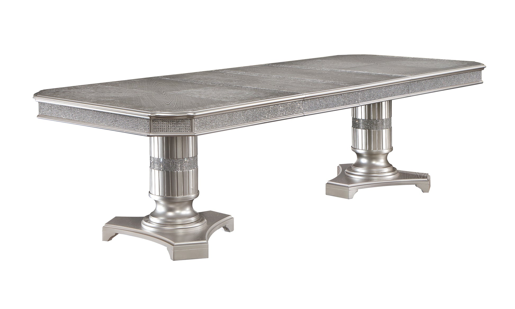 Klina Pedestal Gray Modern Sleek Metal Glass Pedestal Leg Dining Room Set